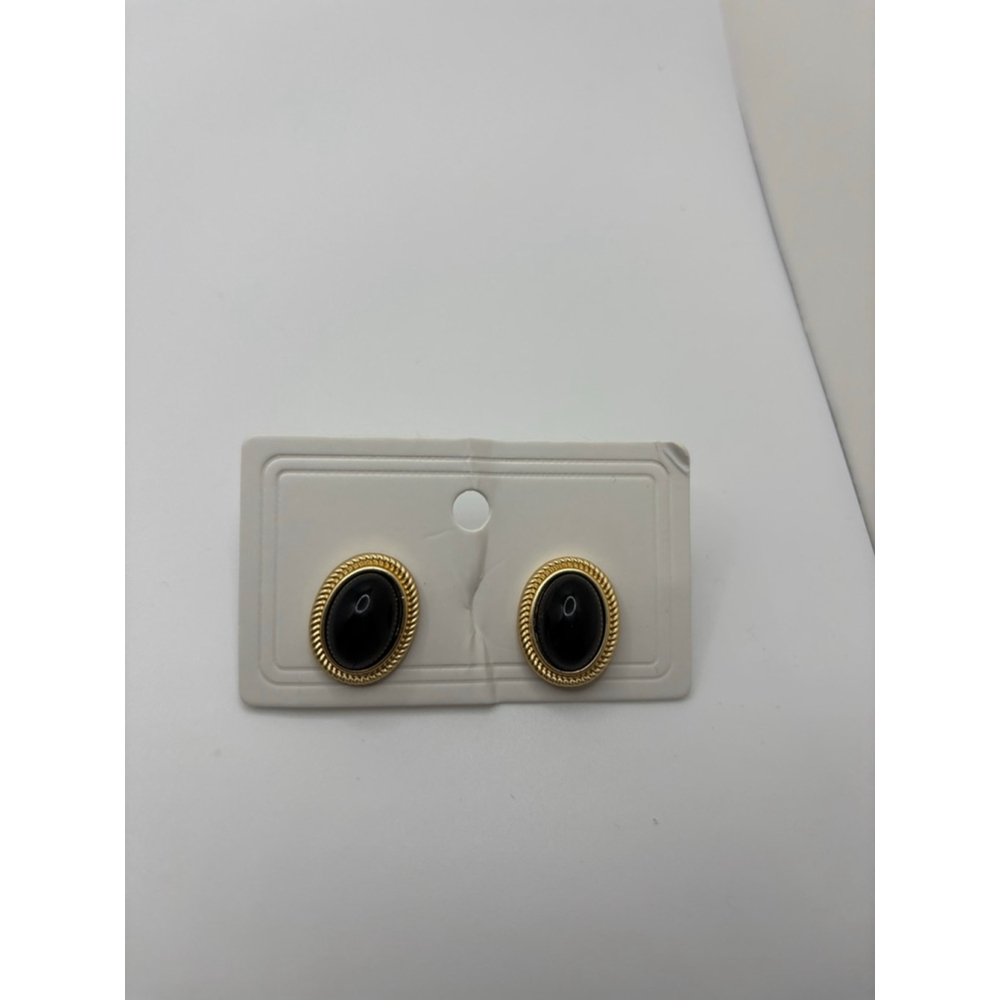 Black Gold Oval Stud Earrings NWOT